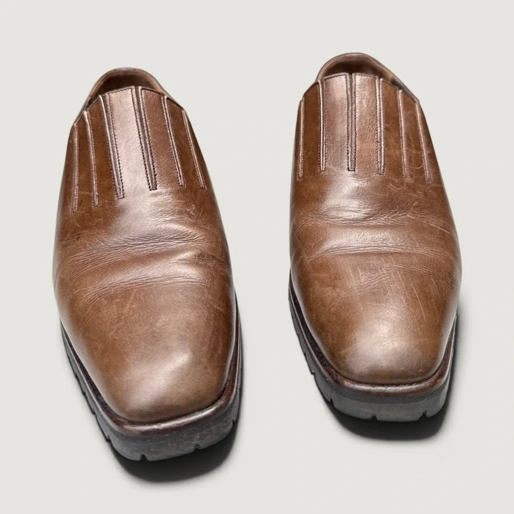 Armando Pollini Loafers Women 37.5 Brown Leather Vibram Lug Sole Made In Italy